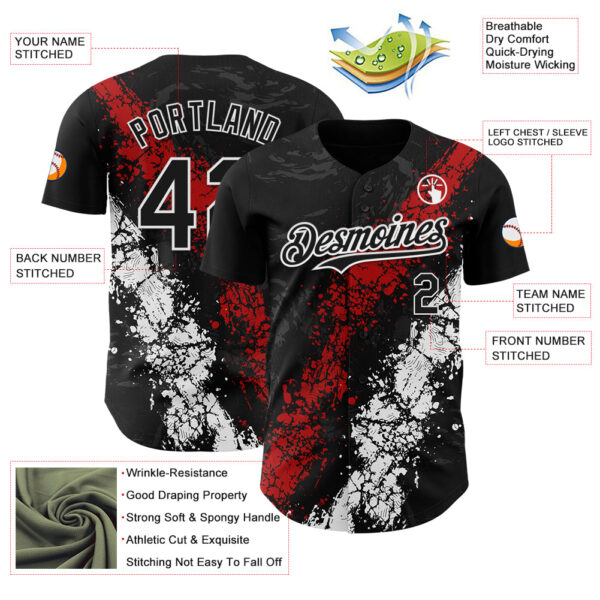 Custom Black Red-White Splash Authentic Baseball Jersey