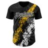 Custom Black Yellow-White Splash Authentic Baseball Jersey