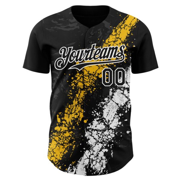 Custom Black Yellow-White Splash Authentic Baseball Jersey
