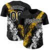 Custom Black Yellow-White Splash Authentic Baseball Jersey
