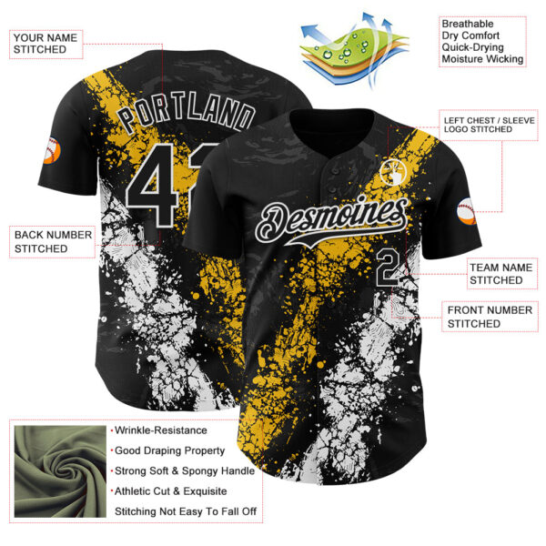 Custom Black Yellow-White Splash Authentic Baseball Jersey