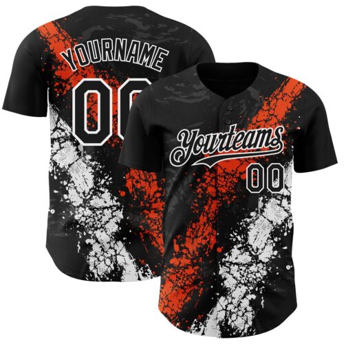 Custom Black Orange-White Splash Authentic Baseball Jersey