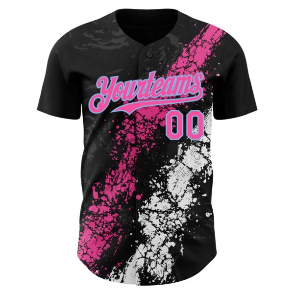 Custom Black Pink Light Blue-White Splash Authentic Baseball Jersey