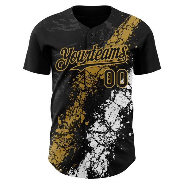 Custom Black Old Gold-White Splash Authentic Baseball Jersey