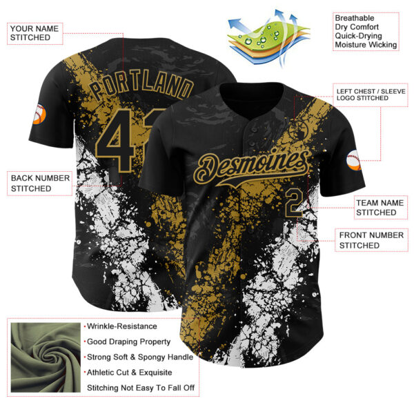 Custom Black Old Gold-White Splash Authentic Baseball Jersey