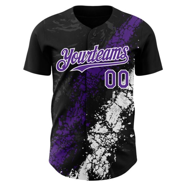 Custom Black Purple-White Splash Authentic Baseball Jersey