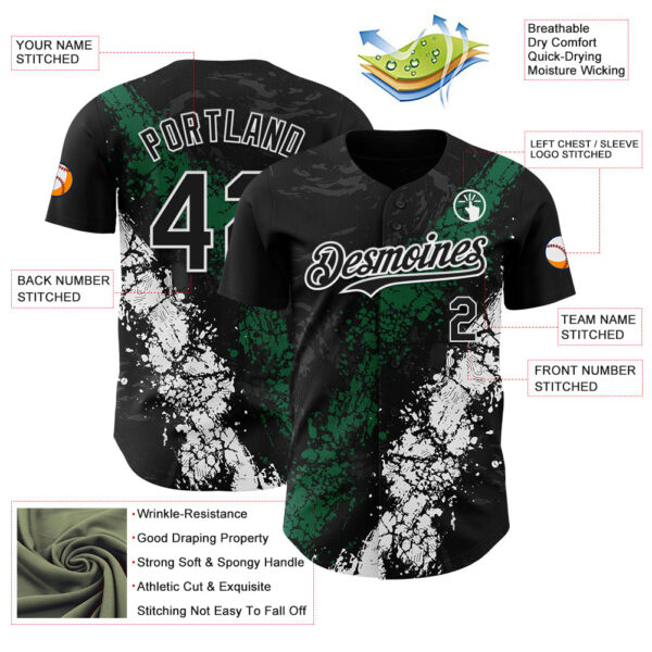 Custom Black Kelly Green-White Splash Authentic Baseball Jersey
