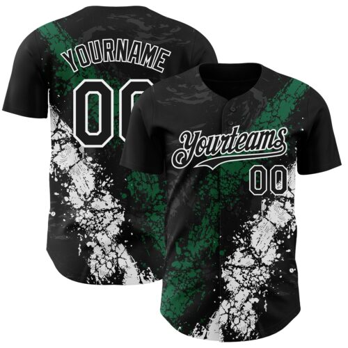 Custom Black Kelly Green-White Splash Authentic Baseball Jersey