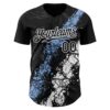 Custom Black Light Blue-White Splash Authentic Baseball Jersey