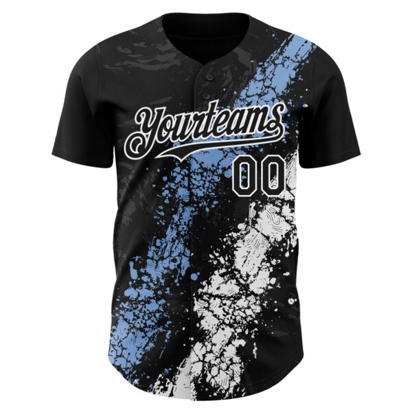 Custom Black Light Blue-White Splash Authentic Baseball Jersey