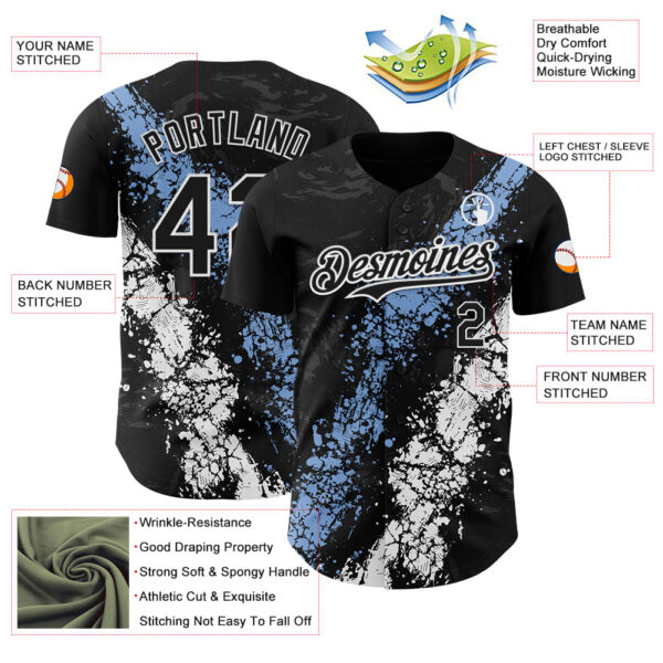 Custom Black Light Blue-White Splash Authentic Baseball Jersey
