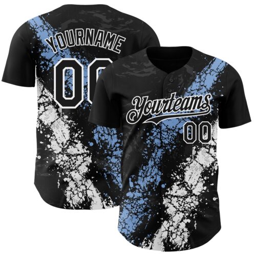 Custom Black Light Blue-White Splash Authentic Baseball Jersey