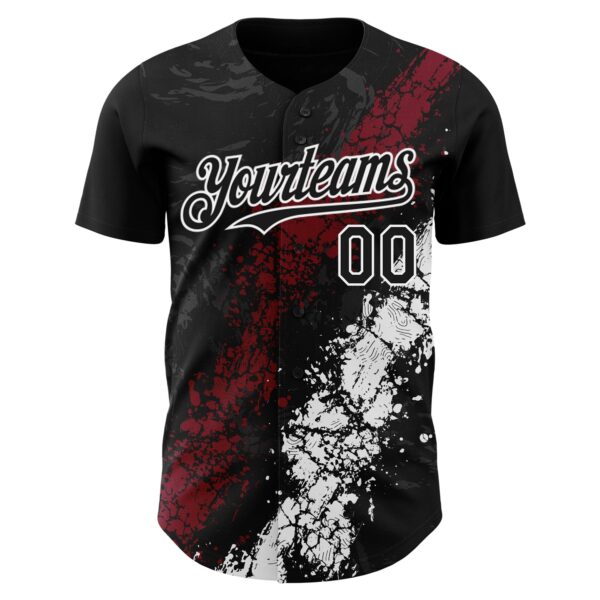 Custom Black Crimson-White Splash Authentic Baseball Jersey