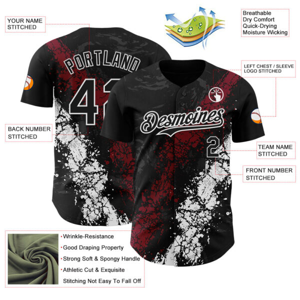 Custom Black Crimson-White Splash Authentic Baseball Jersey