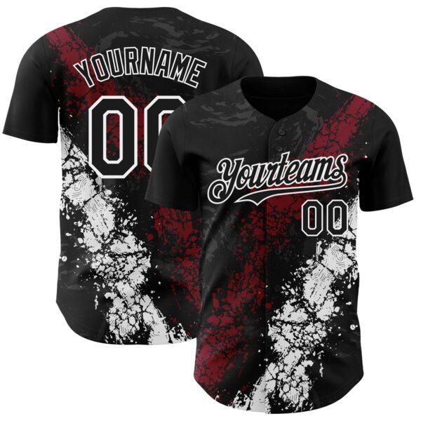 Custom Black Crimson-White Splash Authentic Baseball Jersey