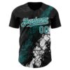 Custom Black Teal-White Splash Authentic Baseball Jersey