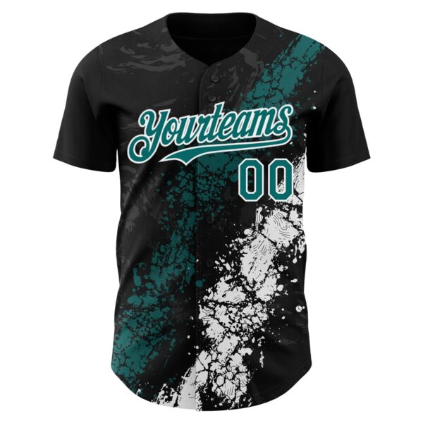 Custom Black Teal-White Splash Authentic Baseball Jersey