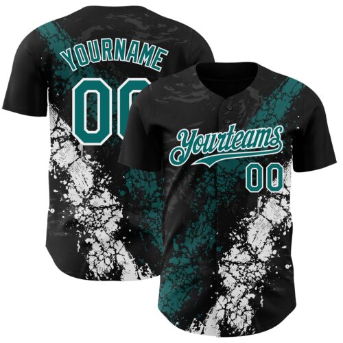 Custom Black Teal-White Splash Authentic Baseball Jersey
