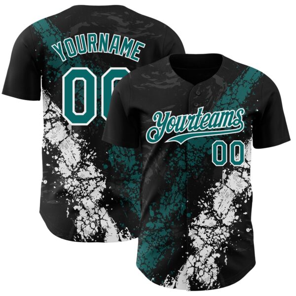 Custom Black Teal-White Splash Authentic Baseball Jersey