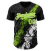 Custom Black Neon Green-White Splash Authentic Baseball Jersey