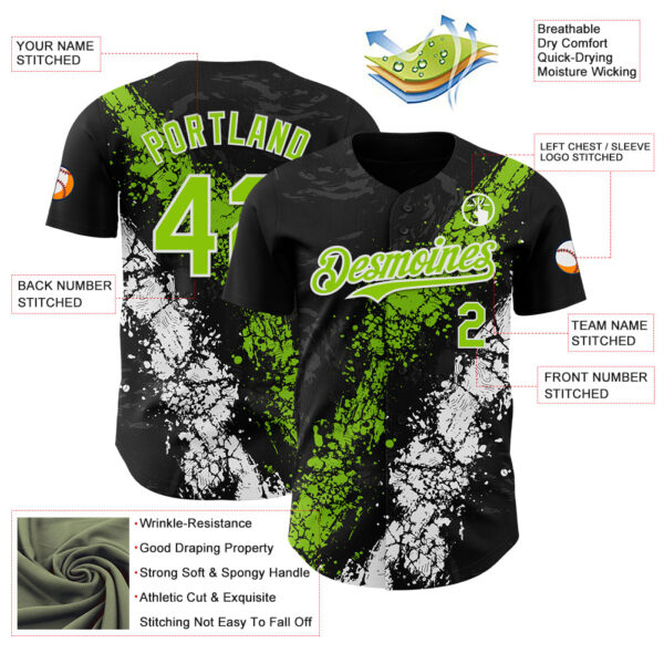 Custom Black Neon Green-White Splash Authentic Baseball Jersey