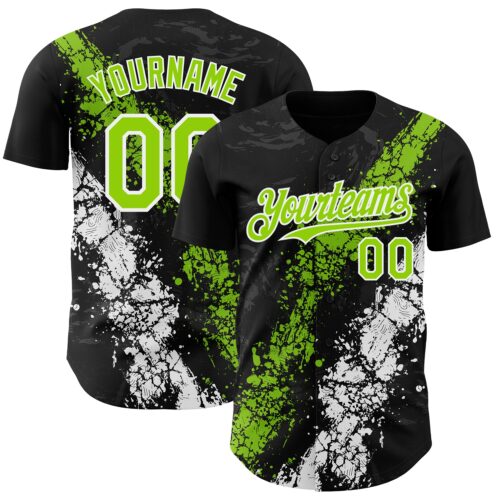 Custom Black Neon Green-White Splash Authentic Baseball Jersey