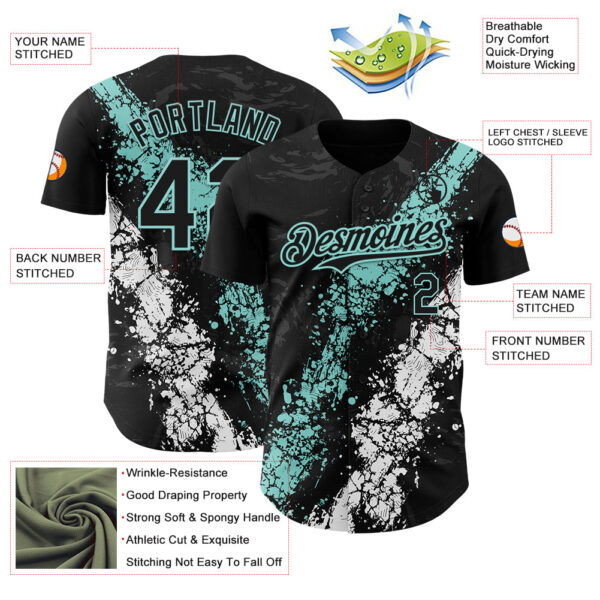 Custom Black Ice Blue-White Splash Authentic Baseball Jersey