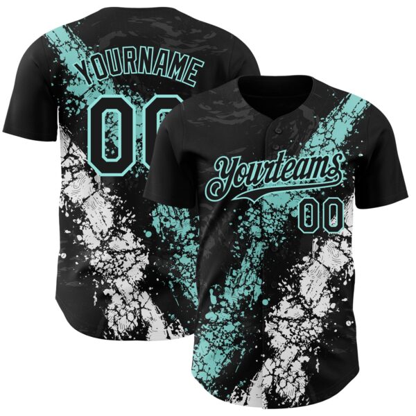 Custom Black Ice Blue-White Splash Authentic Baseball Jersey