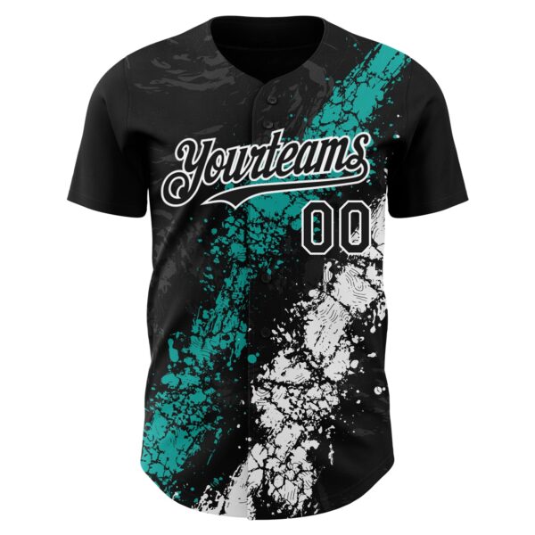 Custom Black Aqua-White Splash Authentic Baseball Jersey