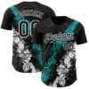 Custom Black Aqua-White Splash Authentic Baseball Jersey
