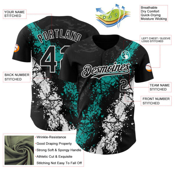 Custom Black Aqua-White Splash Authentic Baseball Jersey