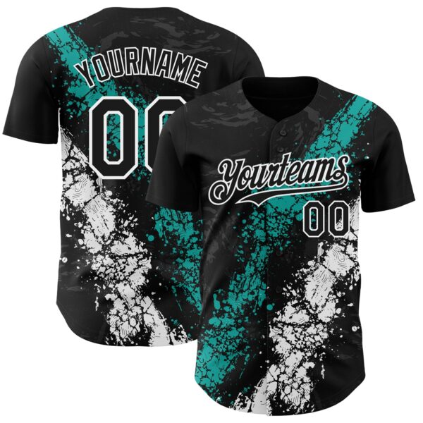 Custom Black Aqua-White Splash Authentic Baseball Jersey