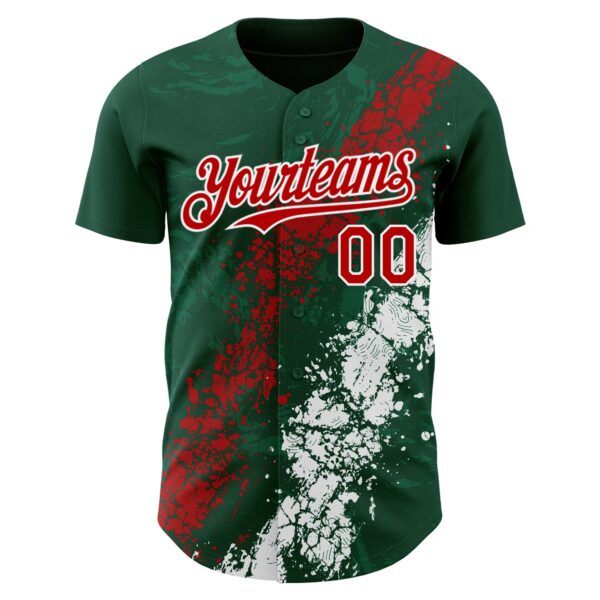 Custom Green Red-White Splash Authentic Baseball Jersey