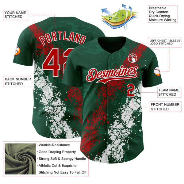 Custom Green Red-White Splash Authentic Baseball Jersey