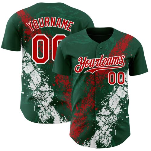 Custom Green Red-White Splash Authentic Baseball Jersey
