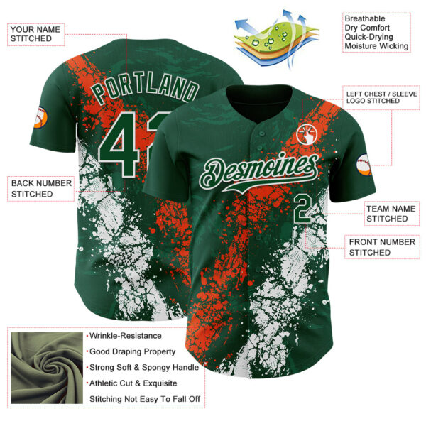 Custom Green Orange-White Splash Authentic Baseball Jersey