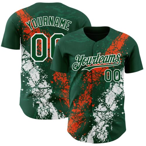 Custom Green Orange-White Splash Authentic Baseball Jersey