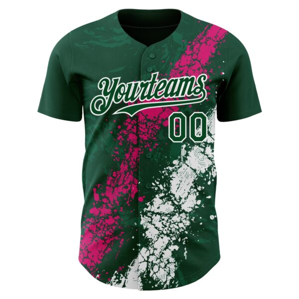 Custom Green Hot Pink-White Splash Authentic Baseball Jersey