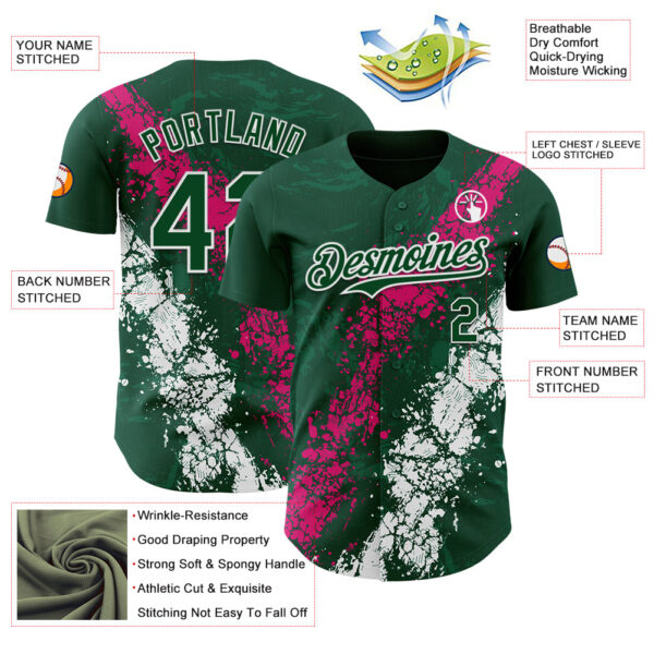 Custom Green Hot Pink-White Splash Authentic Baseball Jersey