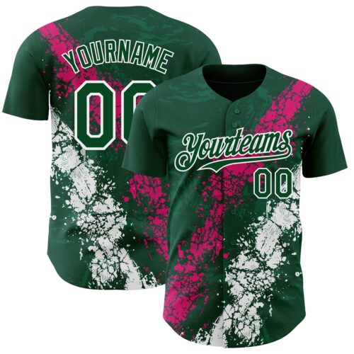 Custom Green Hot Pink-White Splash Authentic Baseball Jersey