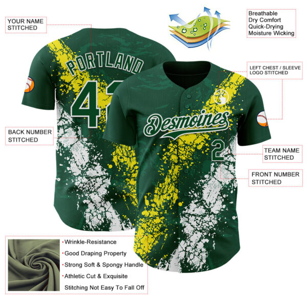 Custom Green Light Yellow-White Splash Authentic Baseball Jersey