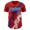 Custom Red Royal-White Splash Authentic Baseball Jersey