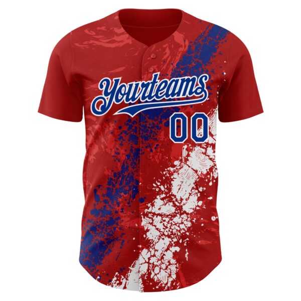 Custom Red Royal-White Splash Authentic Baseball Jersey
