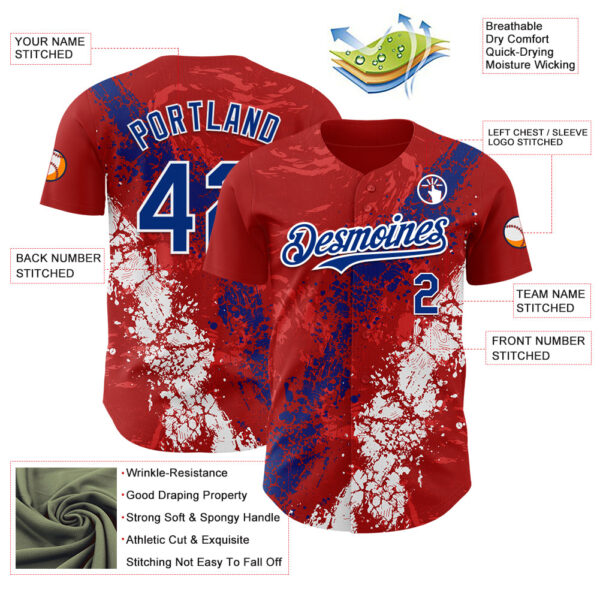 Custom Red Royal-White Splash Authentic Baseball Jersey