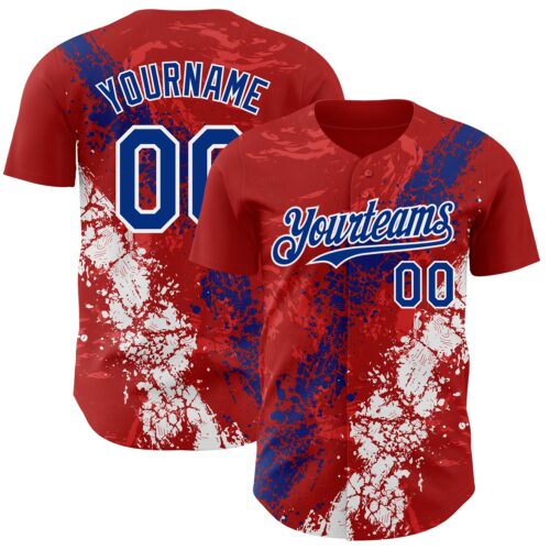 Custom Red Royal-White Splash Authentic Baseball Jersey