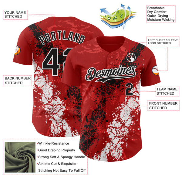 Custom Red Black-White Splash Authentic Baseball Jersey