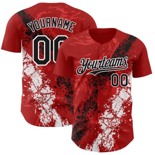 Custom Red Black-White Splash Authentic Baseball Jersey