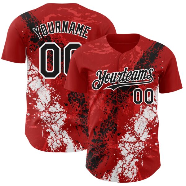 Custom Red Black-White Splash Authentic Baseball Jersey