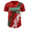 Custom Red Kelly Green-White Splash Authentic Baseball Jersey