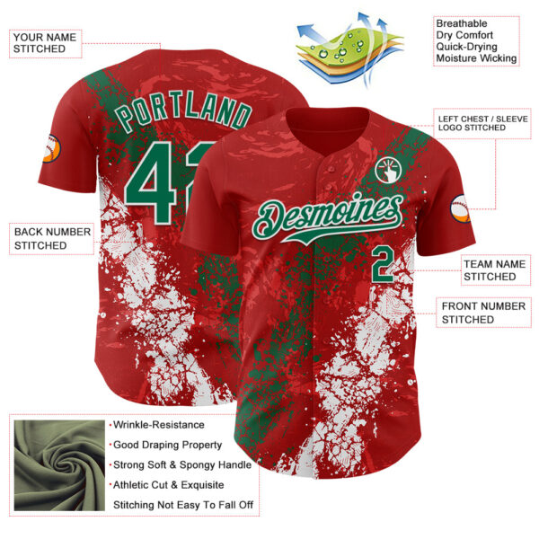 Custom Red Kelly Green-White Splash Authentic Baseball Jersey
